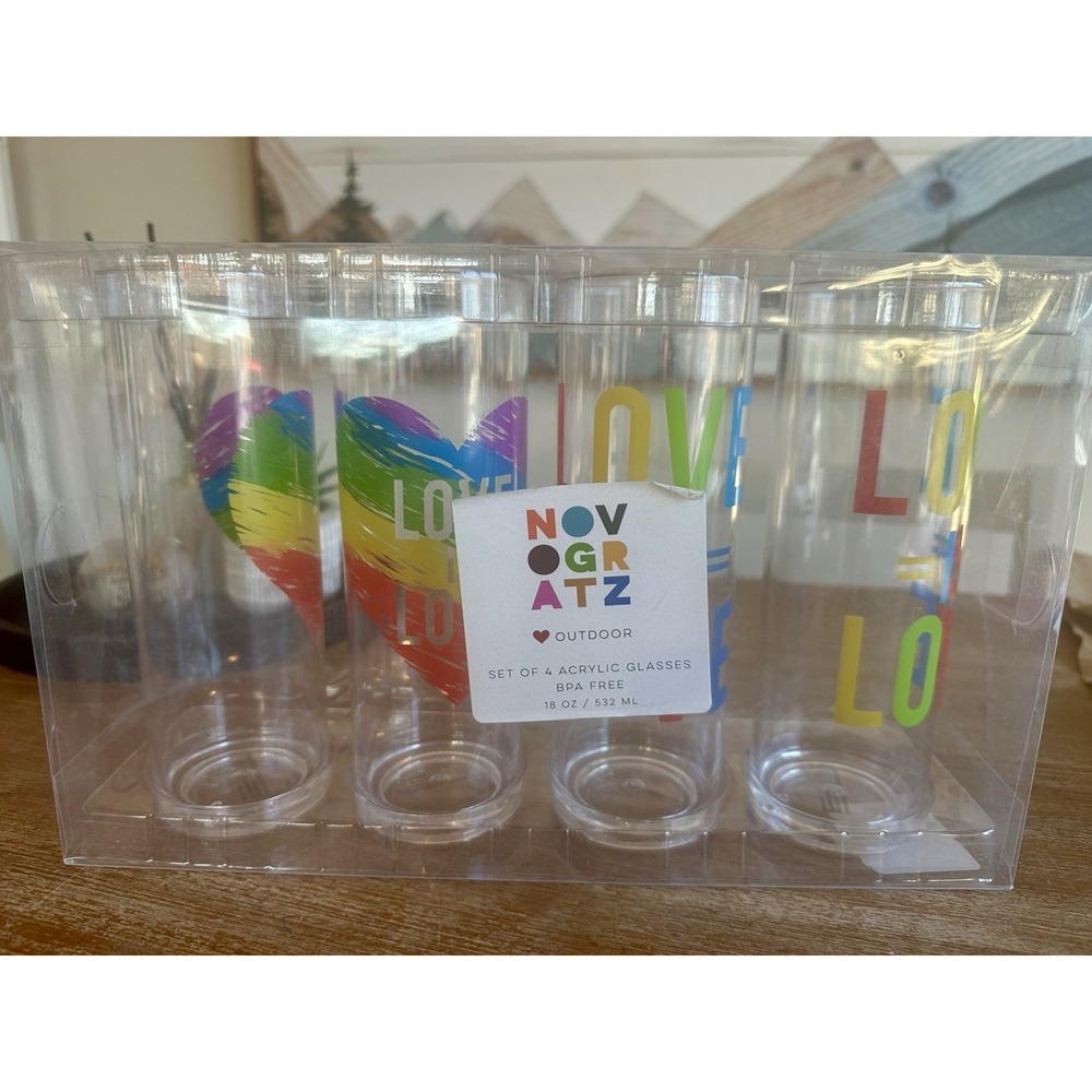 NOVOGRATZ Love Is Love Set‎ Of 4 Acrylic Tumbler Glasses LBQGT Parade 18oz